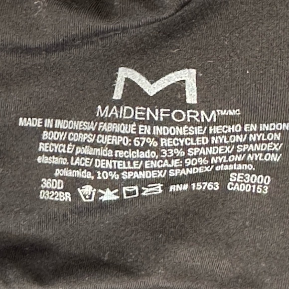 Maidenform 36DD Mesh Straps Push Up Underwire Black Bra RN 15763 - Picture 7 of 8